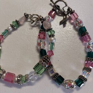 Romantic Swarovski Green and Pink  Sterling Silver Bracelet Lot